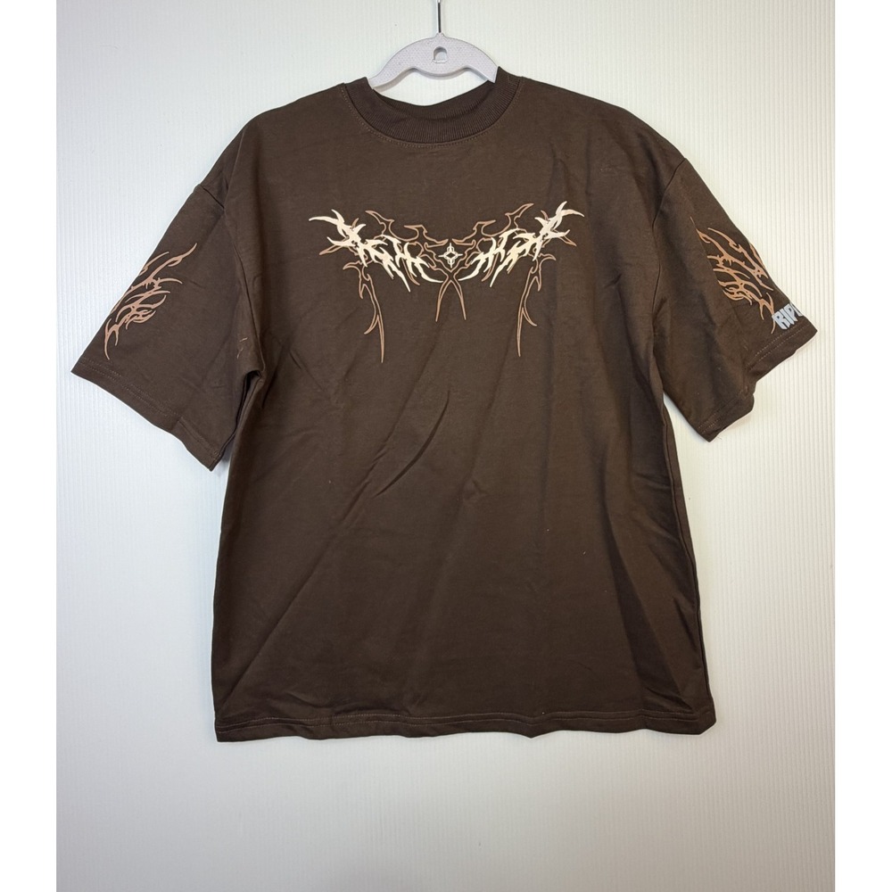 Carnage Mens S Brown Graphic T Shirt 220 GSM Terry Cotton Y2K Streetwear Grunge